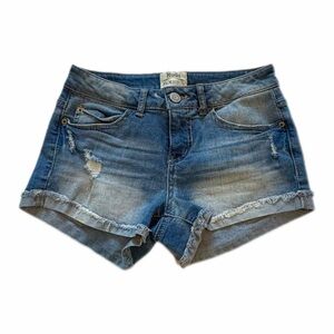 Mudd size 3 Flx Stretch Denim Shorts Distressed Frayed Hem Y2K Festival